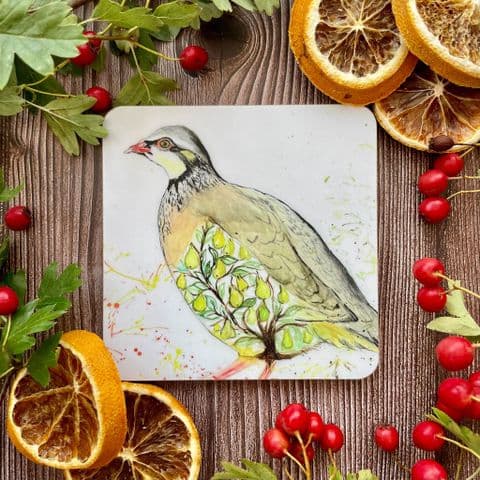 CHRISTMAS PARTRIDGE LUXURY CORK COASTER