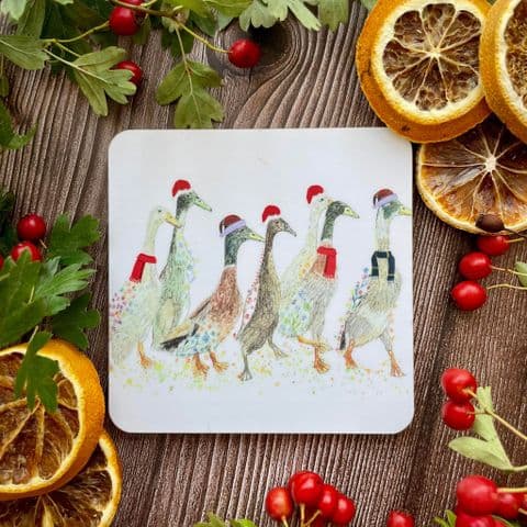 CHRISTMAS QUACKERS DUCKS LUXURY CORK COASTER