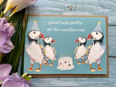 GOOD LUCK PUFFIN ALL THE CANDLES OUT ECO CARD