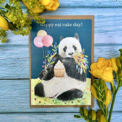 HAPPY EAT CAKE DAY BIRTHDAY PANDA ECO-CARD