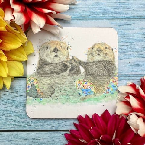 OTIS AND OPAL THE OTTERS LUXURY CORK COASTER