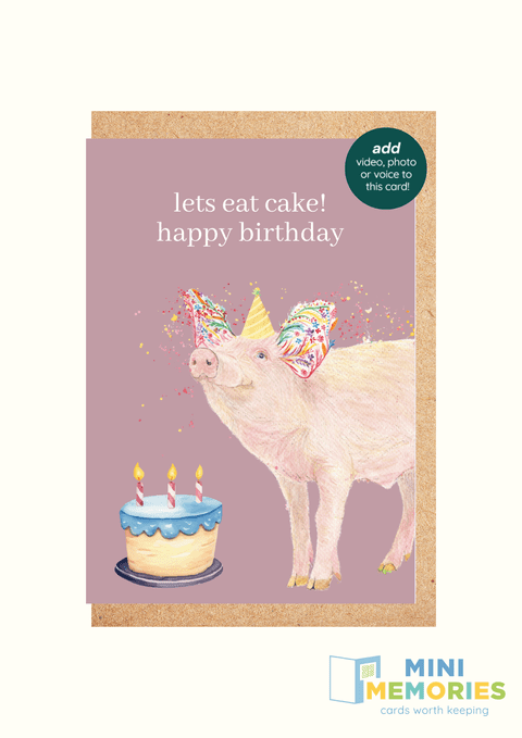 Pig Birthday QR Card - Add video, photo or voice to this card