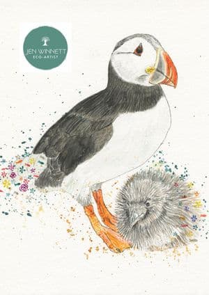PUFFIN AND PUFFLING - SIGNED PRINT A4