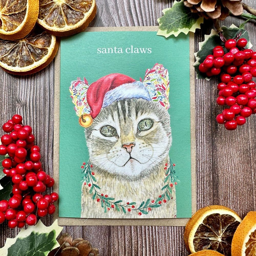 SANTA CLAWS CAT CHRISTMAS ECO CARD