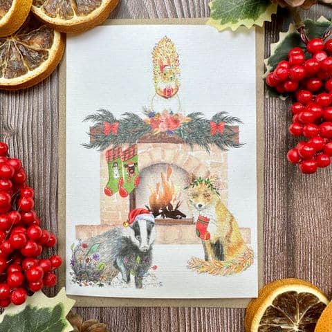 WOODLAND FIREPLACE CHRISTMAS ECO CARD
