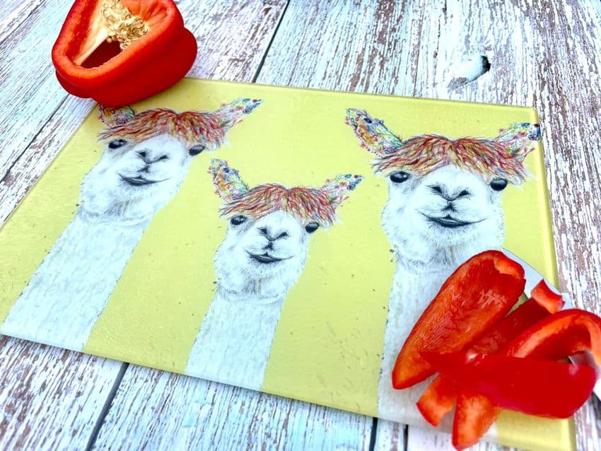 YELLOW LLAMA MINI ECO CHOPPING BOARD/ WORKTOP SAVER