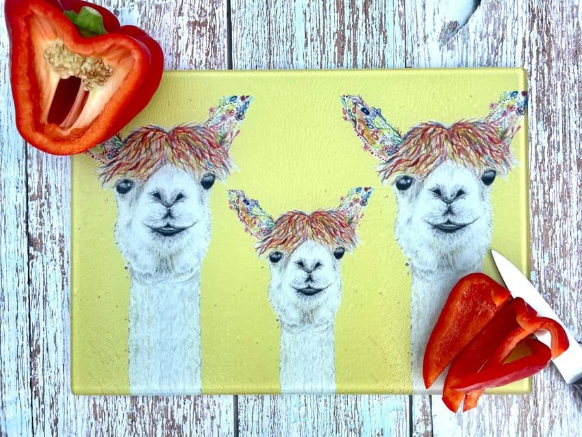 YELLOW LLAMA MINI ECO CHOPPING BOARD/ WORKTOP SAVER