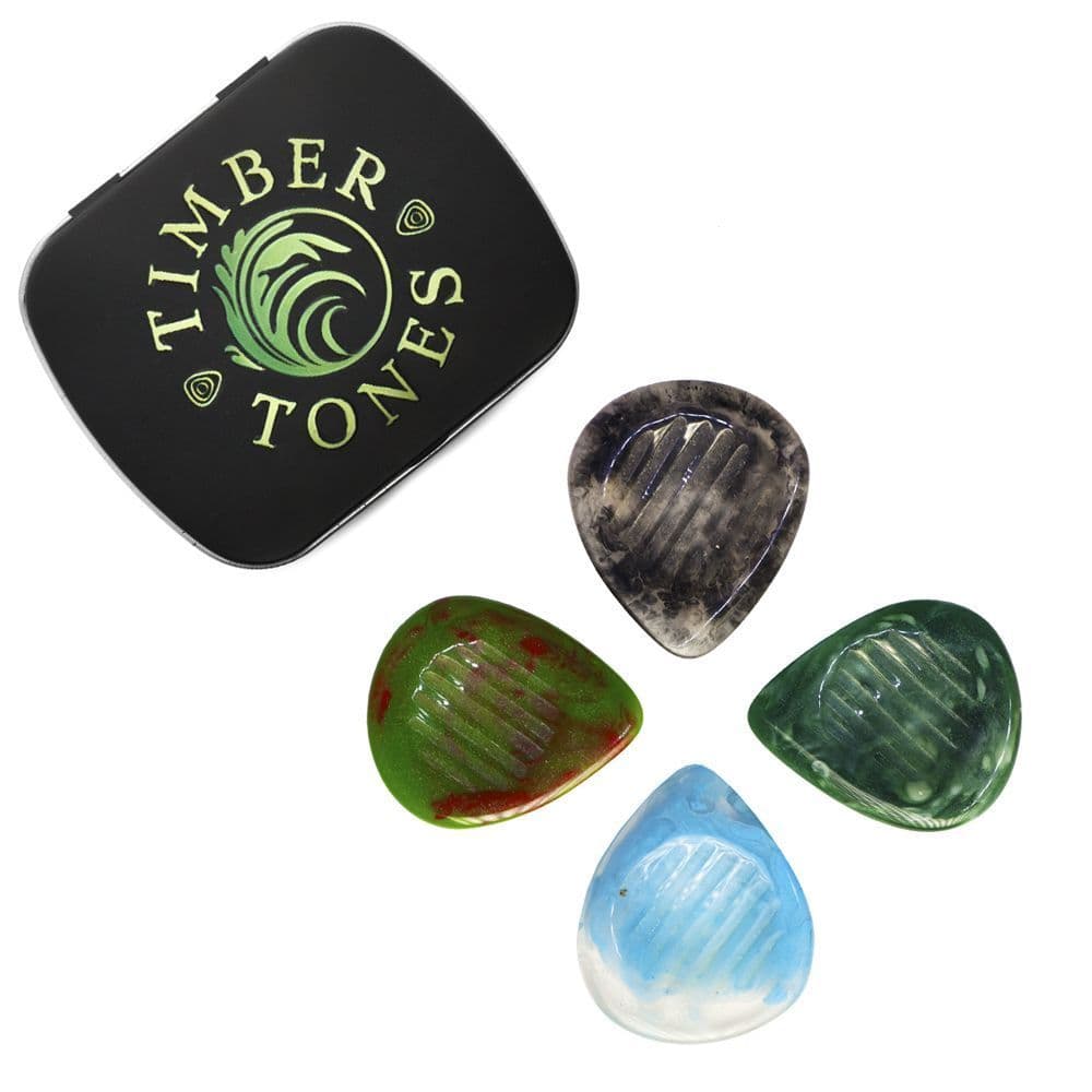 Resin Tones Grip Tin of 4 Guitar Picks Timber Tones