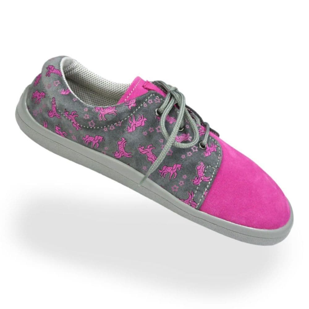 Beda Barefoot Low Leather Lace-Up Shoes Unicorn Grey Pink
