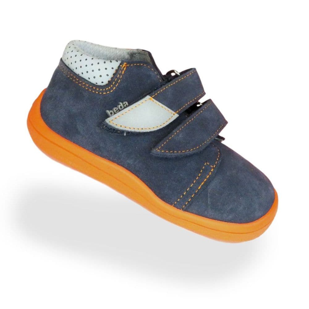 Beda Barefoot Mandarine Water-repellent Leather Ankle Shoes Navy Orange