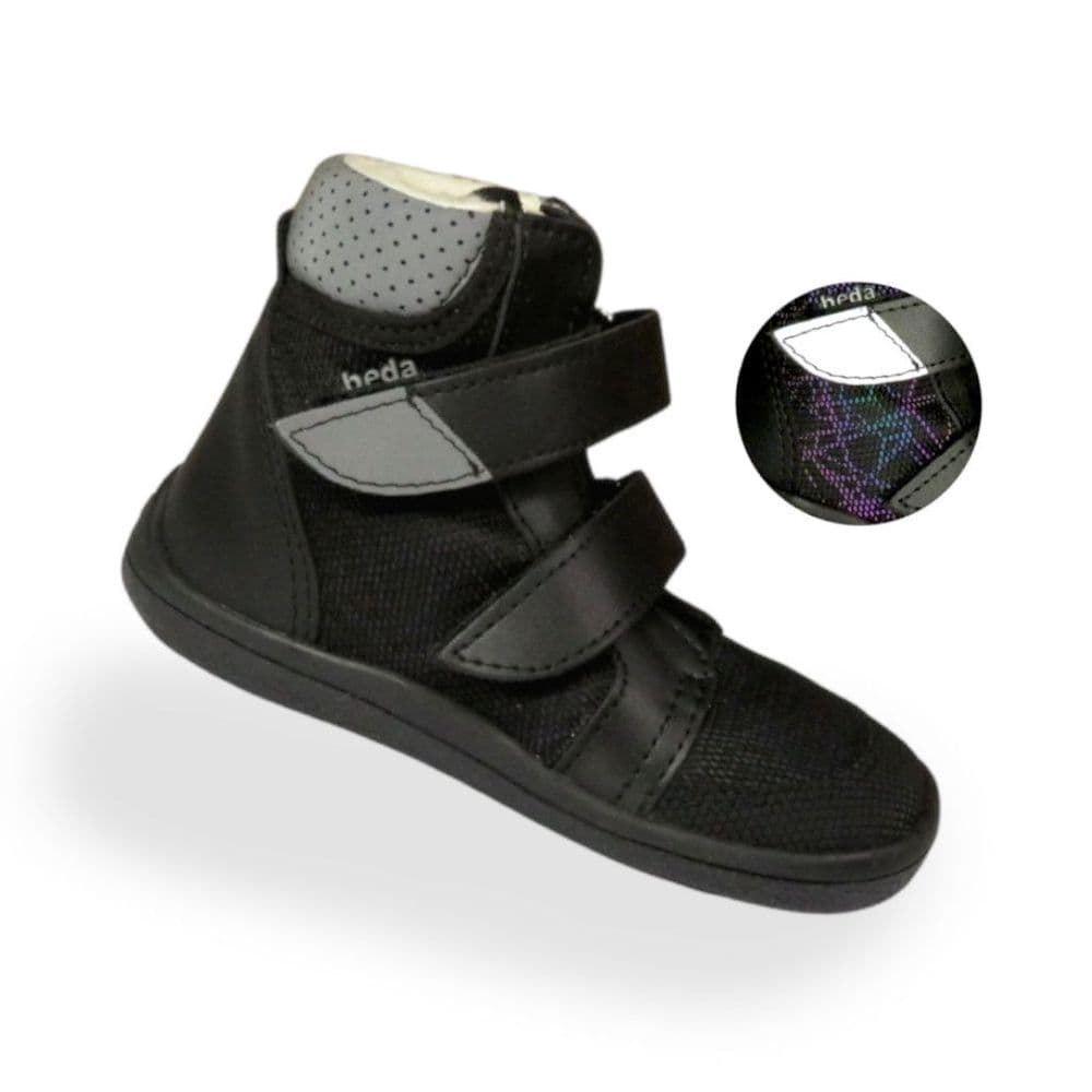 Beda Barefoot Vegan Winter Boots Black Reflective