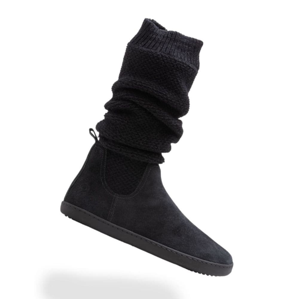 Shapen Knitty Barefoot Leather Knee-High Boots Black