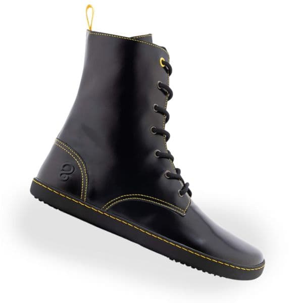 Shapen Maverick Barefoot Leather Combat Boots Black/Yellow