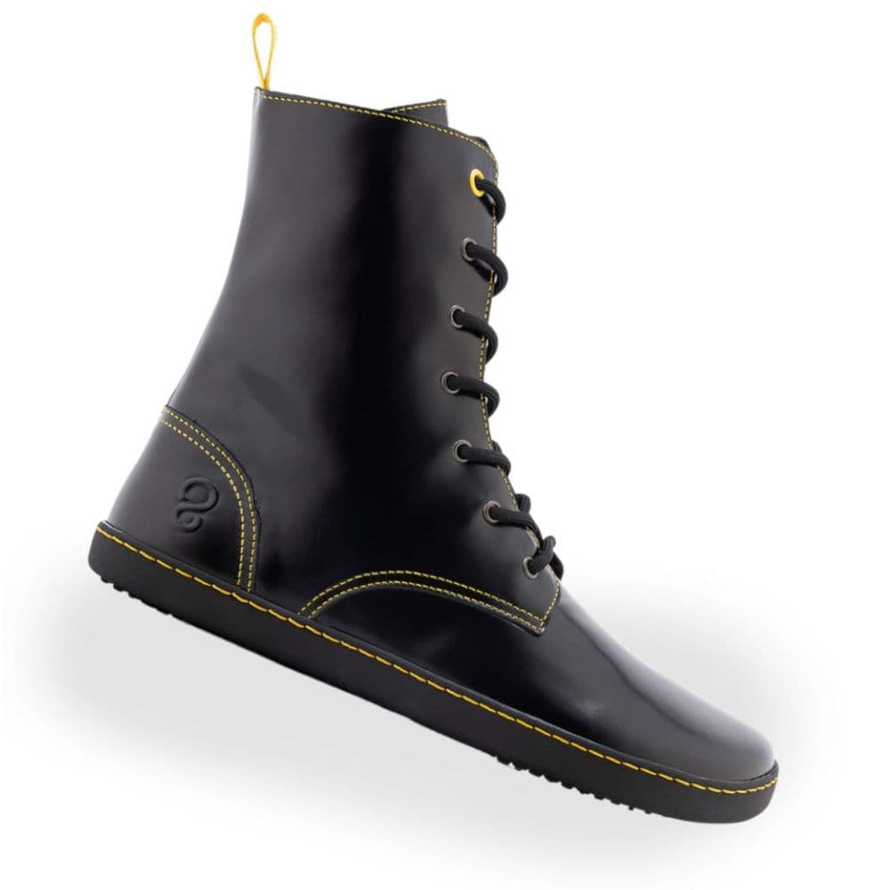 Shapen Maverick Barefoot Leather Combat Boots Black/Yellow