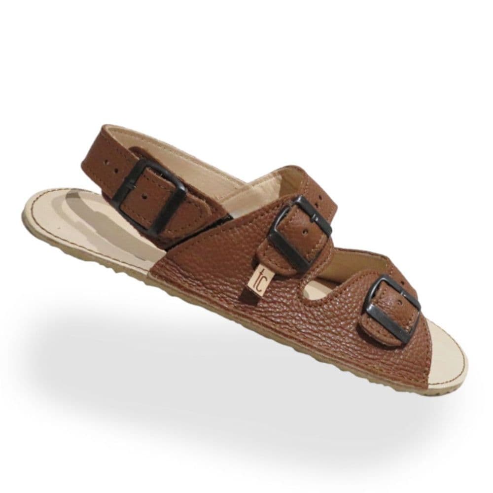 Tomar Creation Nature Triple Buckle Leather Sandals Caramel
