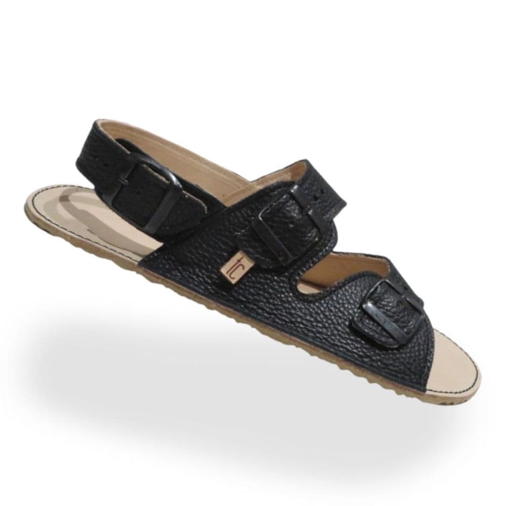Tomar Creation Nature Triple Buckle Leather Sandals Nero Black