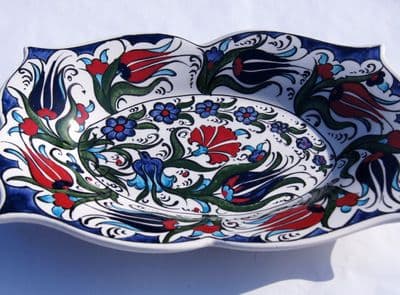 Blue and Red Floral Turkish Ceramic Serving Dish