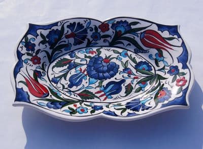 Blue and Red Flower Ceramic Serving Dish