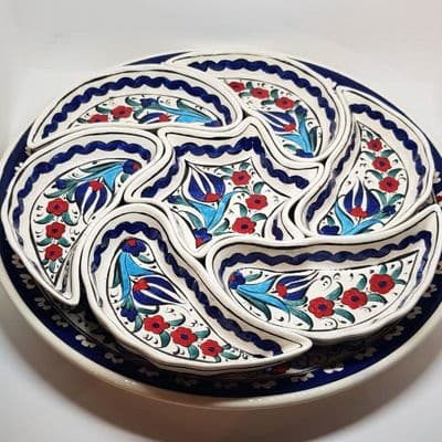 Ceramic Turkish Iznik Poppy - 8 Piece Meze Set