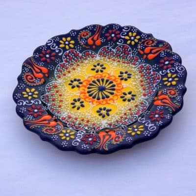 Dark Blue and Vibrant Yellow Turkish Ceramic Plate