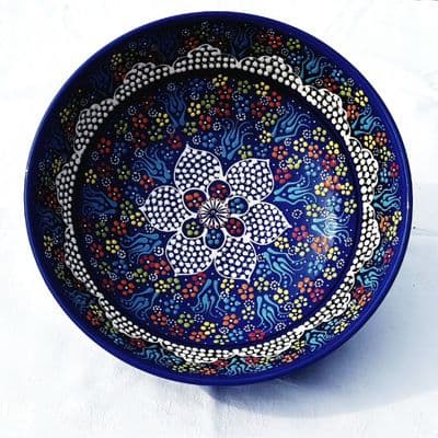 Extra Large Turkish Bowl 30 cm - Dark Blue Flower