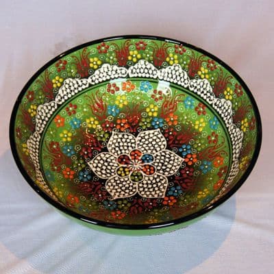 Extra Large Turkish Bowl 30 cm - Green Flower