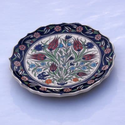 Pink, Green and Blue Tulip Design Turkish Plate