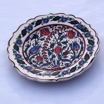 Red Carnation and Blue Tulip Design Turkish Plate