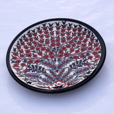Red Flower Design Turkish Plate