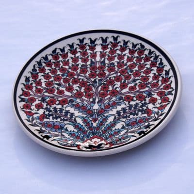 Red Flower on White Border Design Turkish Plate