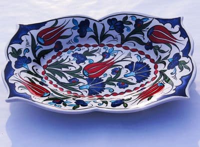 Red Tulip and Blue Flower Turkish Ceramic Serving Dish
