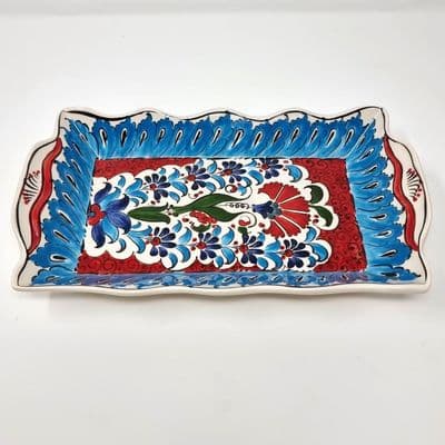 Red with Blue Border Ceramic Serving Dish