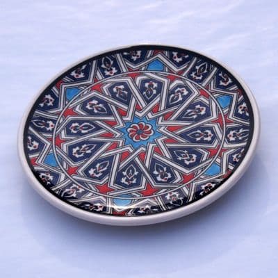 White, Blue and Red Floral Design Turkish Plate
