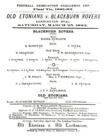1882 FA CUP FINAL Old Etonians v Blackburn Rovers - Full replica match programme