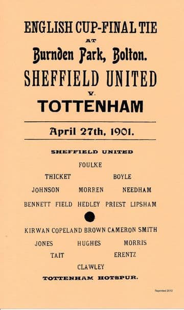 1901 FA CUP FINAL REPLAY Tottenham v Sheffield United - Full replica match programme
