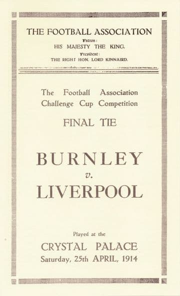 1914 FA CUP FINAL Burnley v Liverpool - Full replica match programme