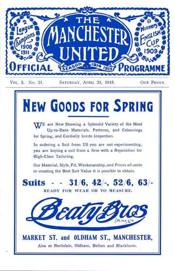 1915 FA CUP FINAL Sheffield United v Chelsea - Full replica match programme