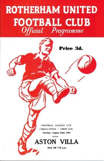 1961 LEAGUE CUP FINAL Rotherham United v Aston Villa - Full replica match programme