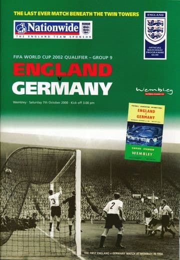 2000 England v Germany (Last ever game at the old Wembley Stadium) - official match programme