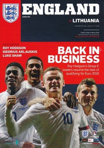 2015 England v Lithuania (UEFA 2016 Qualifier @ Wembley) - official match programme