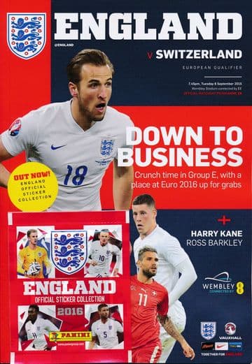 2015 England v Switzerland (UEFA 2016 Qualifier @ Wembley) - official match programme