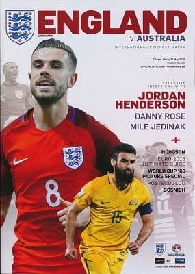 2016 England v Australia (Euro 2016 warm-up Friendly @ Sunderland) - official match programme