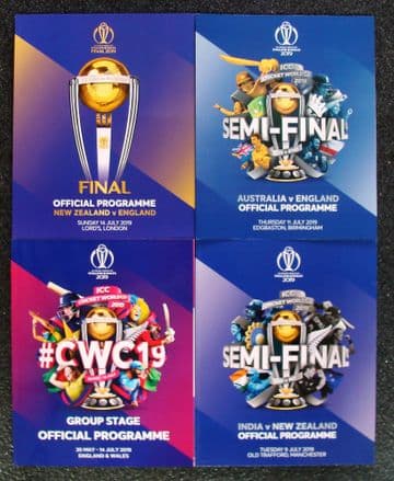2019 CRICKET WORLD CUP - complete set of ALL 4 programmes including England v New Zealand FINAL