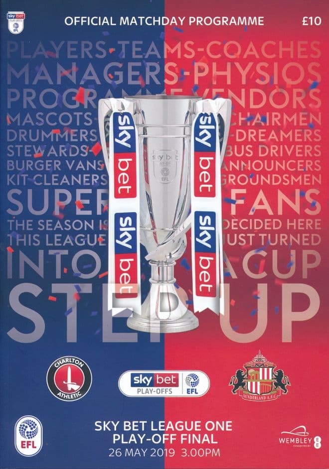 2019 League One Play Off Final Charlton Athletic v Sunderland - official match programme