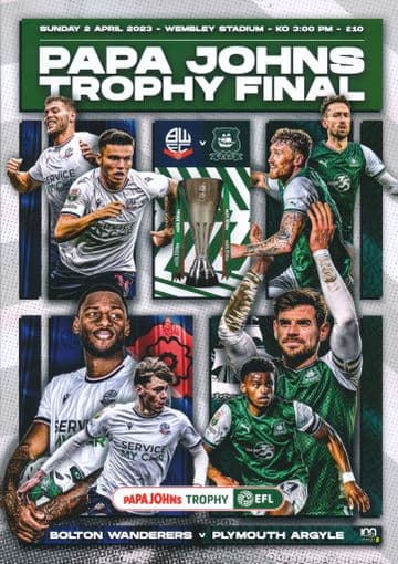 2023 Papa John's Trophy Final Bolton v Plymouth Argyle - official match programme