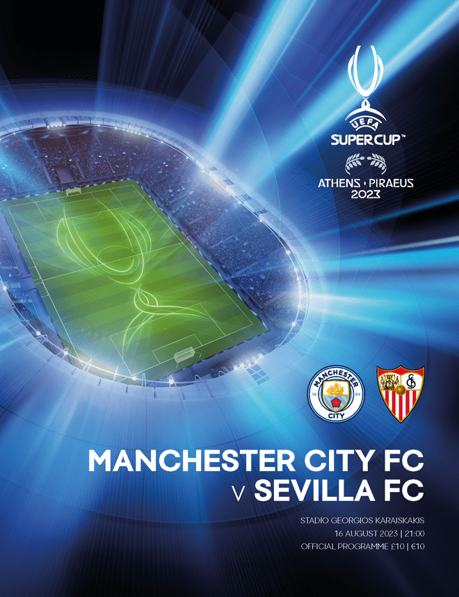 2023 UEFA Super Cup Manchester City v Sevilla - official match programme