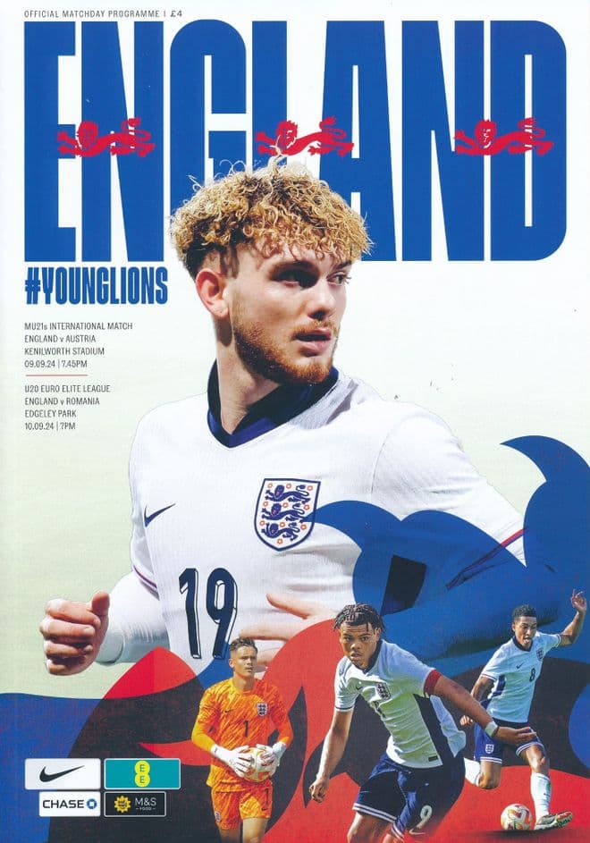 2024 England v  Austria (Under 21 International Friendly @ Luton Town) - official match programme