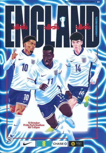 2025 England v Andorra (UEFA Under 21 Qualifier @ Derby County) - official match programme
