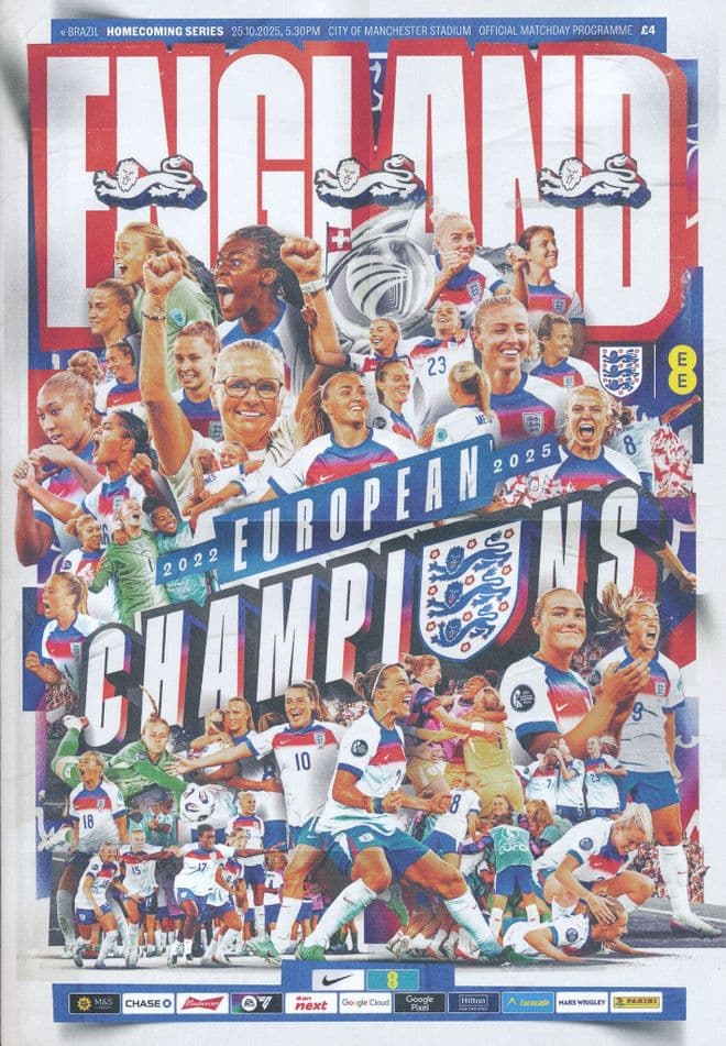 2025 England v Brazil (Women's Euro Winners homecoming  @ Manchester City)  - Official programme