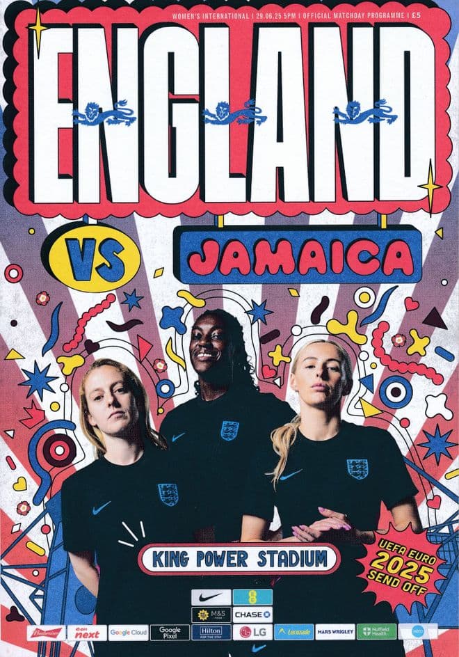 2025 England v Jamaica (Women's Euro send-off @ Leicester)  - Official match programme IN STOCK NOW!